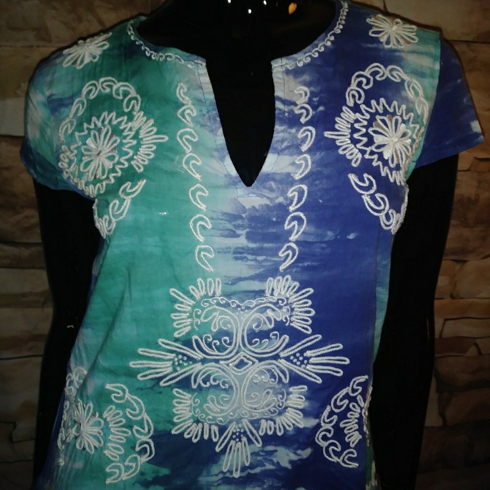 Cotton tie dyed embroidered KAS NEW YORK tunic